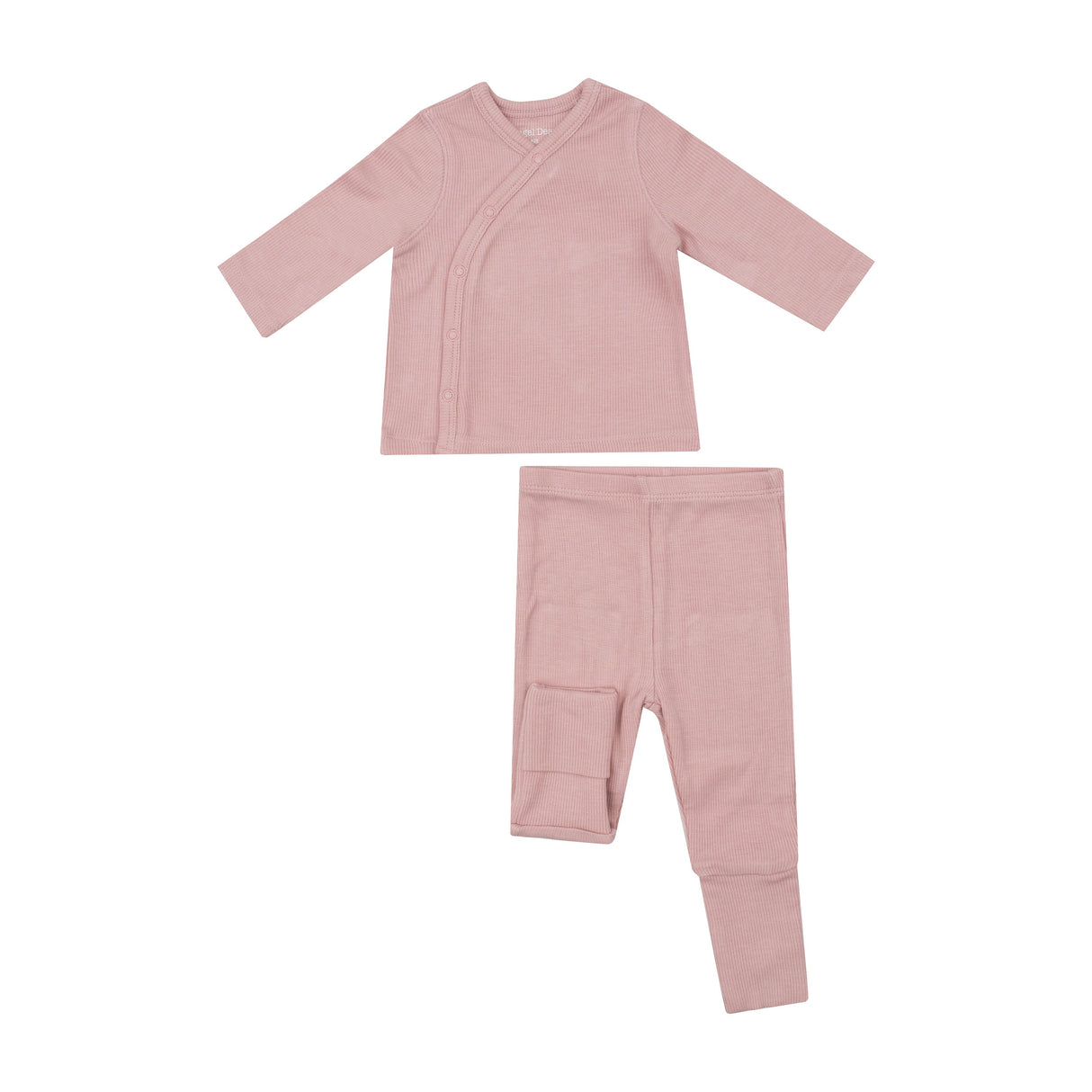 Rib Tmh Set With Roll Over Cuff Pant - Silver Pink Solid