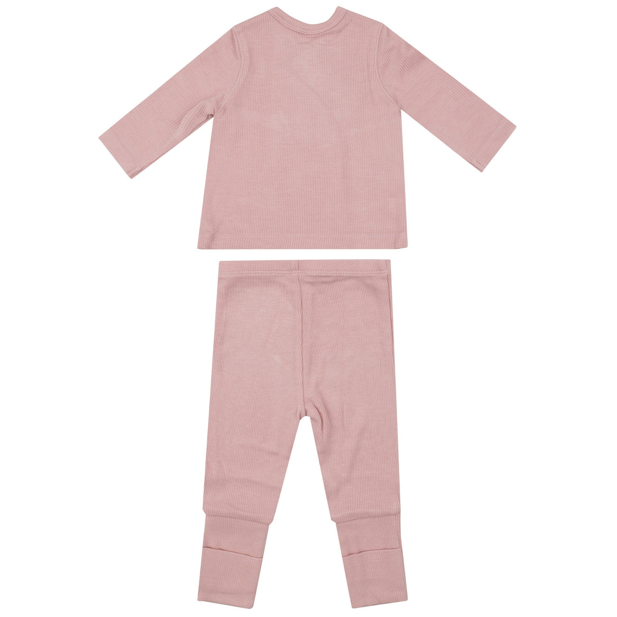 Rib Tmh Set With Roll Over Cuff Pant - Silver Pink Solid