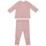 Rib Tmh Set With Roll Over Cuff Pant - Silver Pink Solid