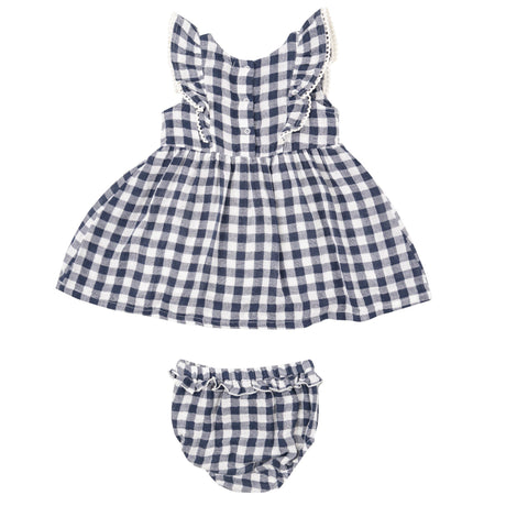 Ruffle Dress + Diaper Cover - Gingham Navy - HoneyBug 