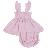 Ruffle Strap Smocked Top And Diaper Cover - Ballet Solid Muslin