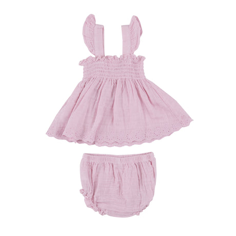 Ruffle Strap Smocked Top And Diaper Cover - Ballet Solid Muslin