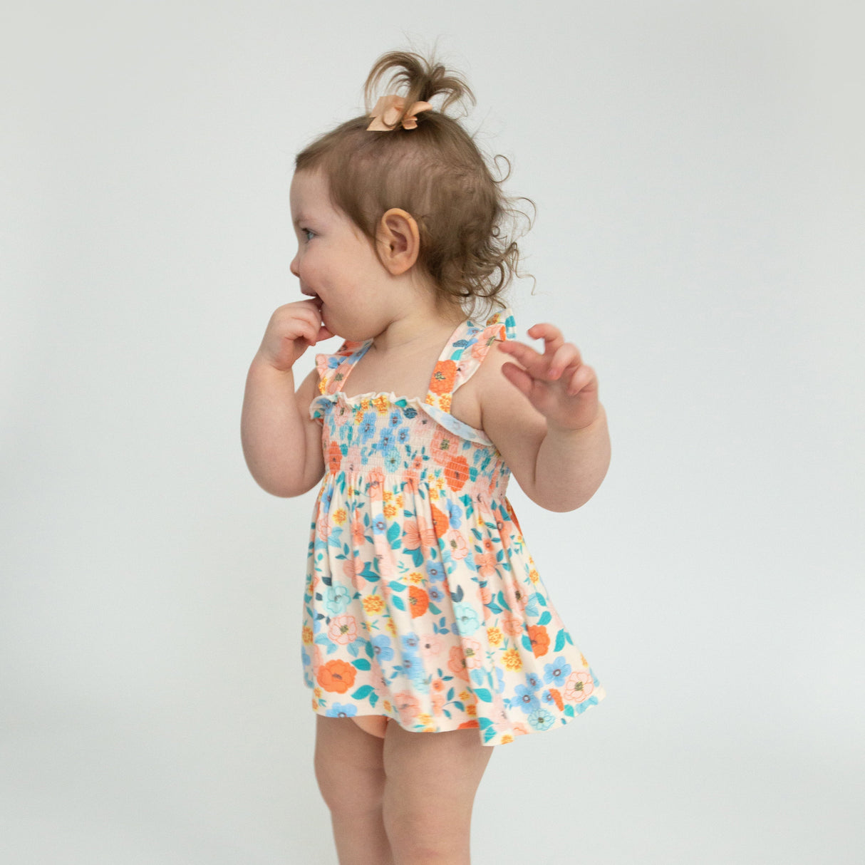 Ruffle Strap Smocked Top And Diaper Cover - Flower Cart - HoneyBug 