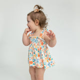 Ruffle Strap Smocked Top And Diaper Cover - Flower Cart - HoneyBug 