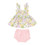 Ruffle Strap Smocked Top And Diaper Cover - Mixed Retro Floral