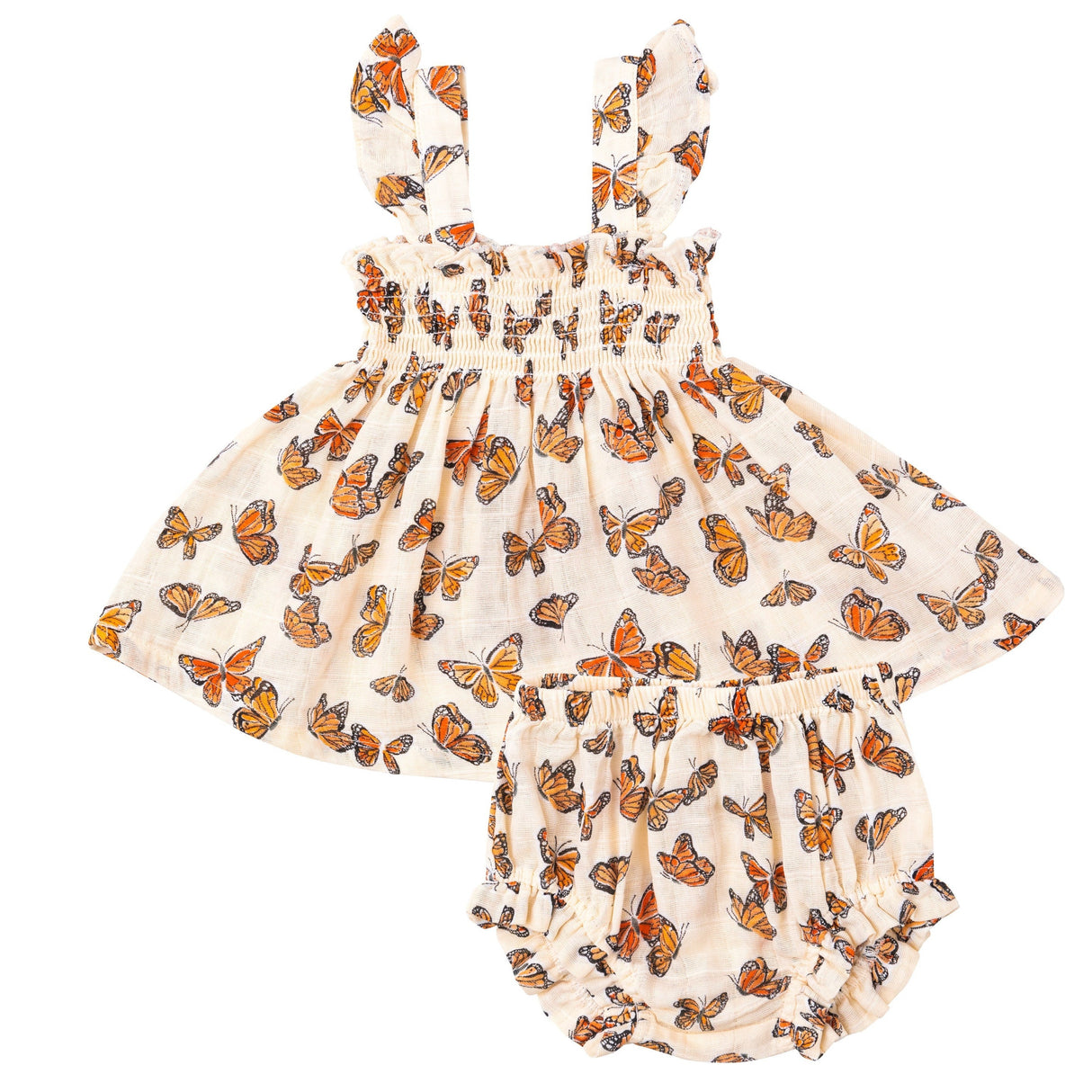 Ruffle Strap Smocked Top And Diaper Cover - Painted Monarch Butterflies - HoneyBug 