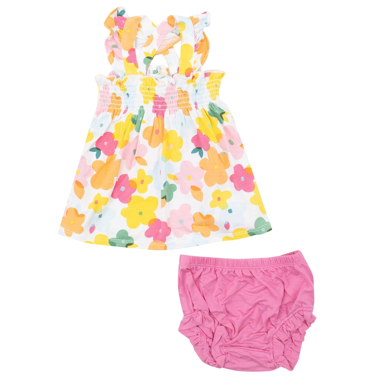 Ruffle Strap Smocked Top And Diaper Cover - Paper Floral - HoneyBug 