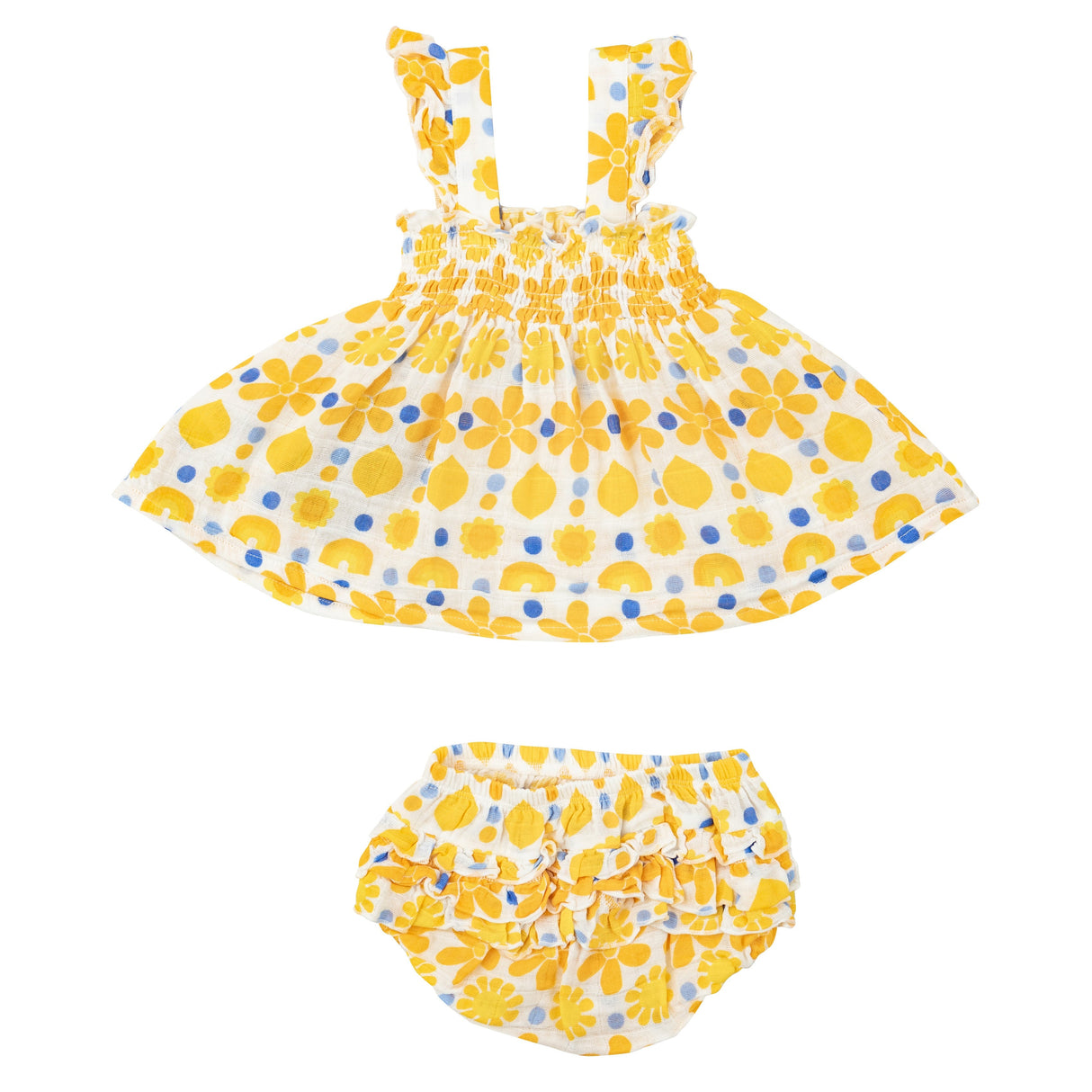 Ruffle Strap Smocked Top And Diaper Cover - Sunny Lemon Geo - HoneyBug 