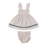 Ruffle Strap Smocked Top And Diaper Cover With Trim - Oatmeal Solid Muslin - HoneyBug 