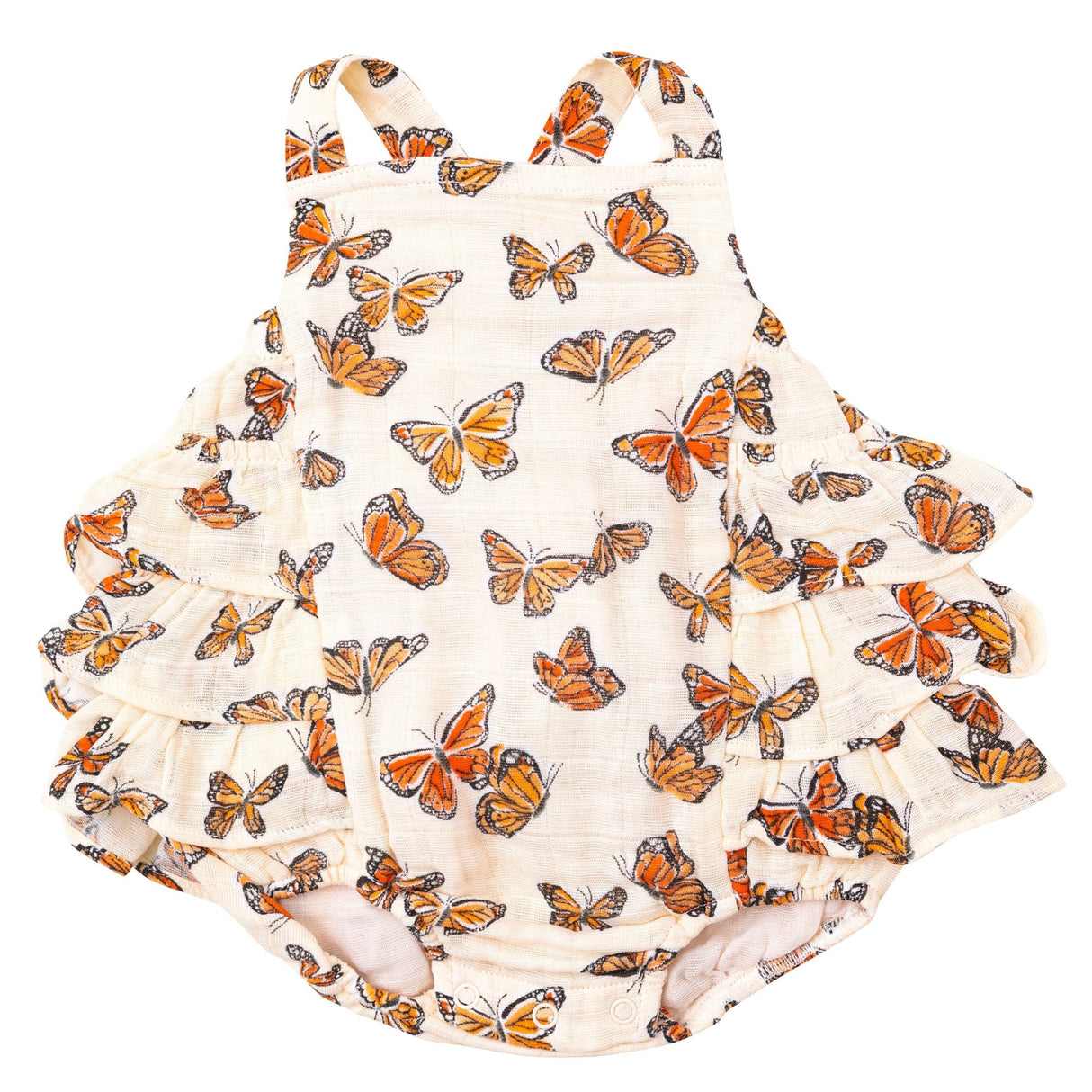 Ruffle Sunsuit - Painted Monarch Butterflies - HoneyBug 