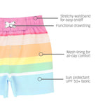 RuggedButts Boys Rainbow Stripe Swim Trunks & Rash Guard with Roshambo Blue Sunglasses - HoneyBug 