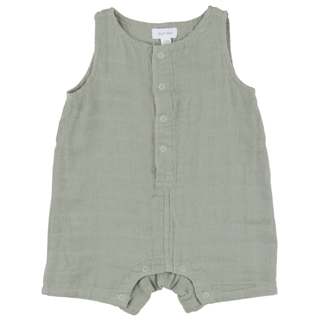 Shortie Romper - Desert Sage Solid Muslin - HoneyBug 