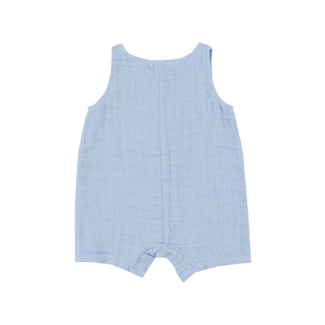 Shortie Romper - Dusty Blue Solid Muslin - HoneyBug 