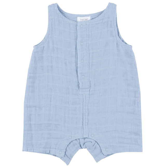 Shortie Romper - Dusty Blue Solid Muslin - HoneyBug 