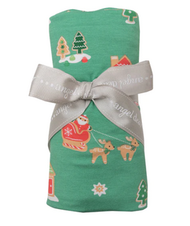 Swaddle Blanket - Gingerbread Sleigh Green