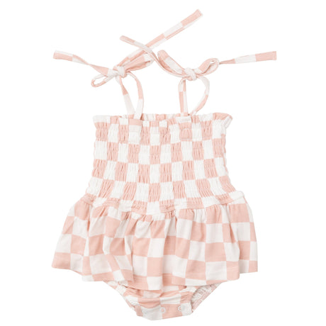 Smocked Bubble W/ Skirt - Checkerboard Pink - HoneyBug 