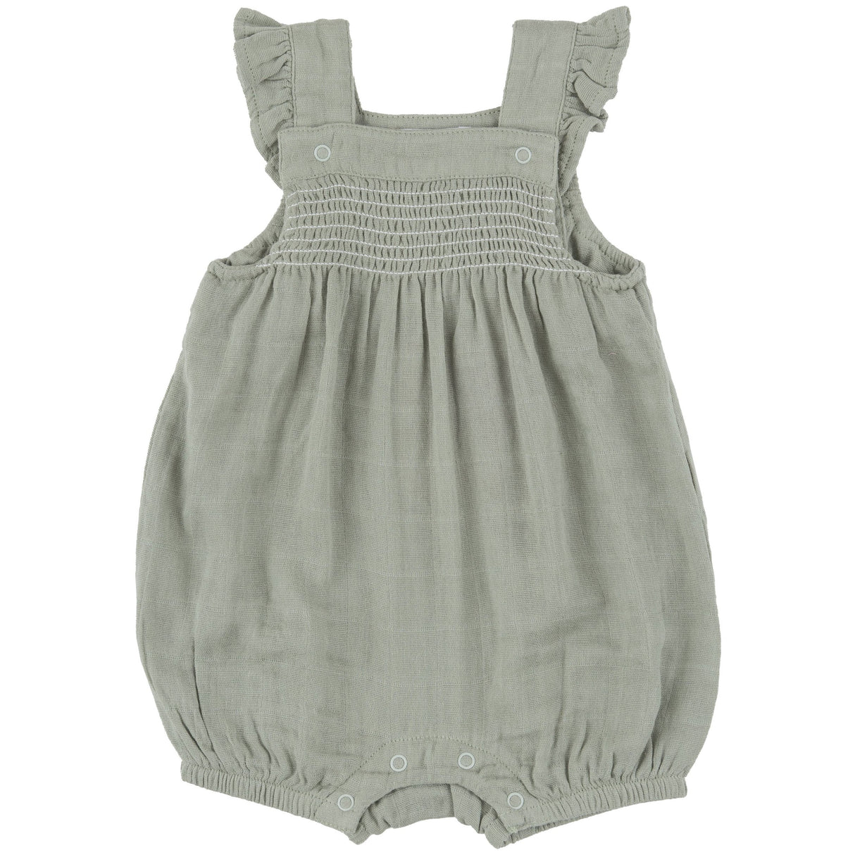 Smocked Front Overall Shortie - Desert Sage Solid Muslin