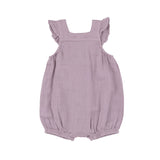 Smocked Front Overall Shortie - Dusty Lavender Solid Muslin - HoneyBug 