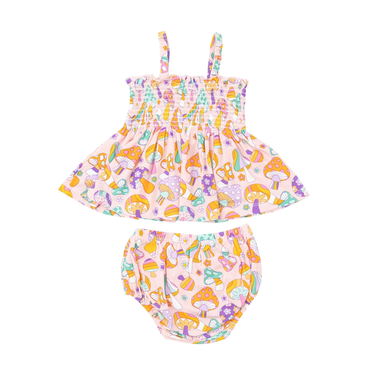 Smocked Top  & Bloomer - Flower Power Mushrooms - HoneyBug 