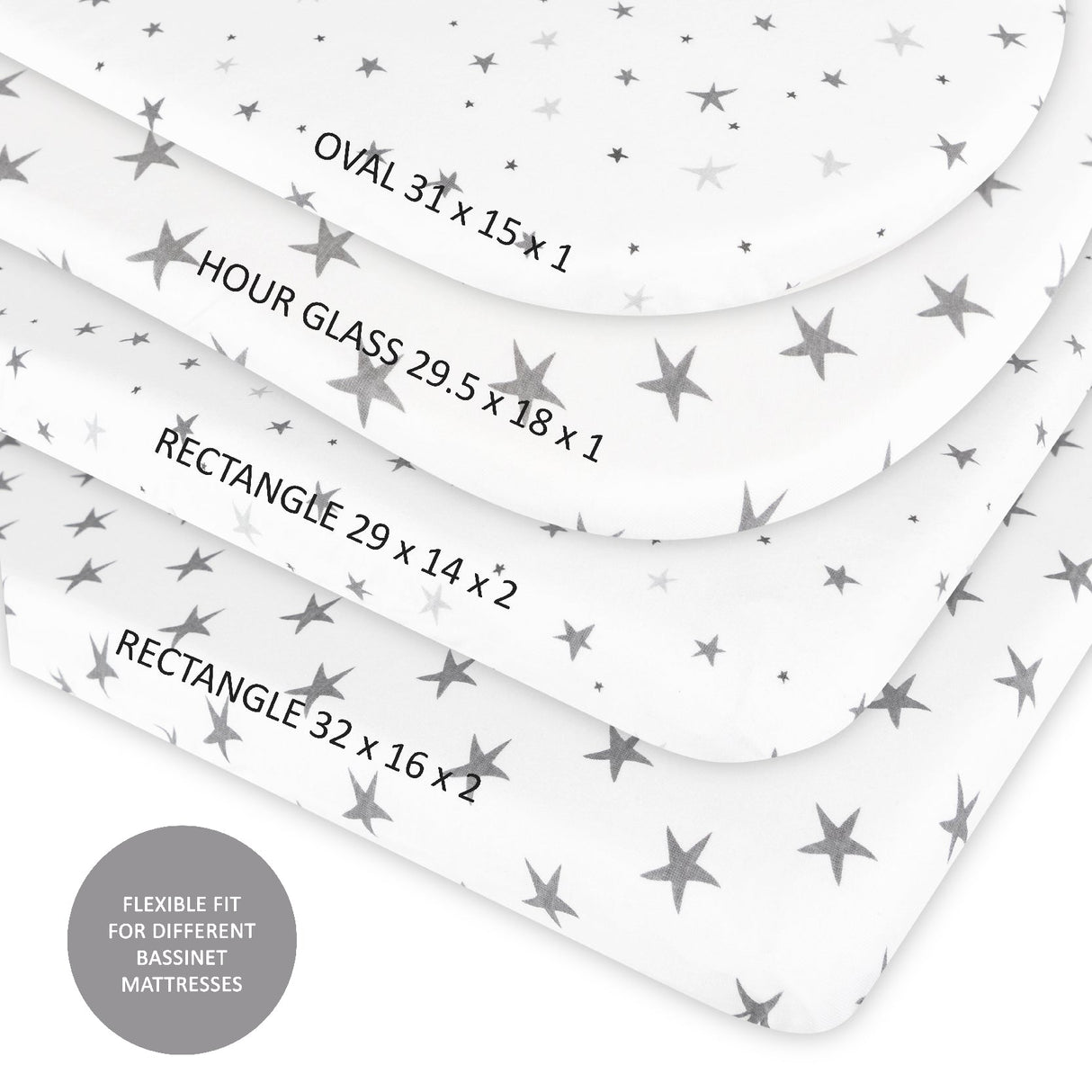 Waterproof Bassinet Sheet Set - Grey Stars - HoneyBug 