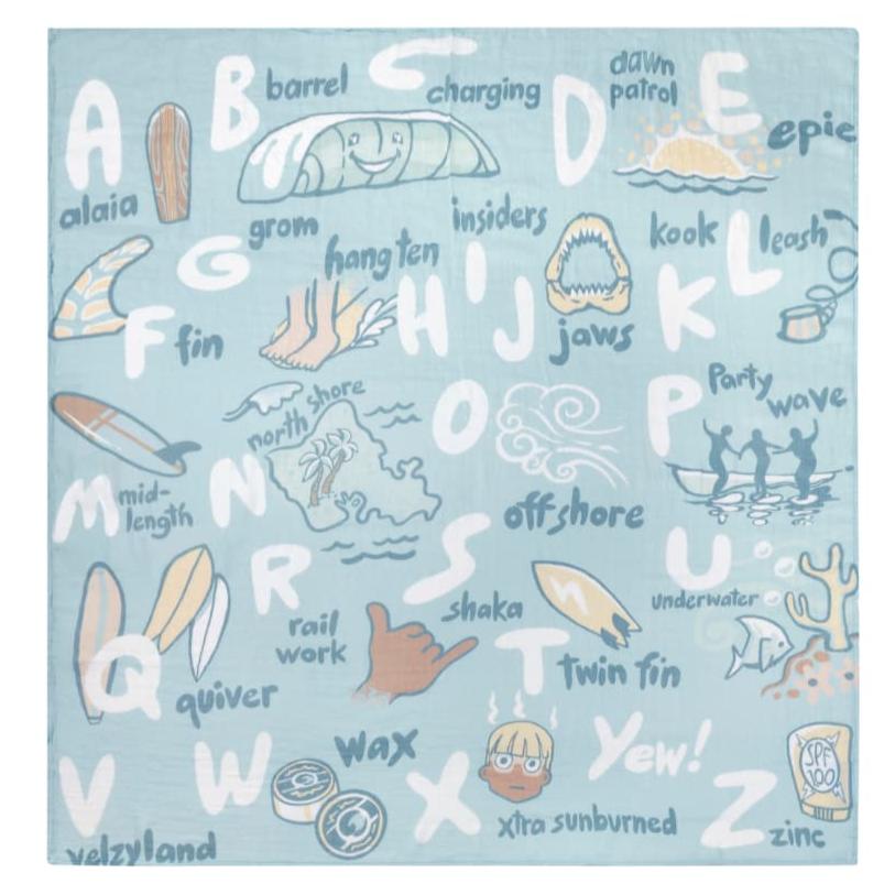 Surfing ABCs Muslin Swaddle Blanket