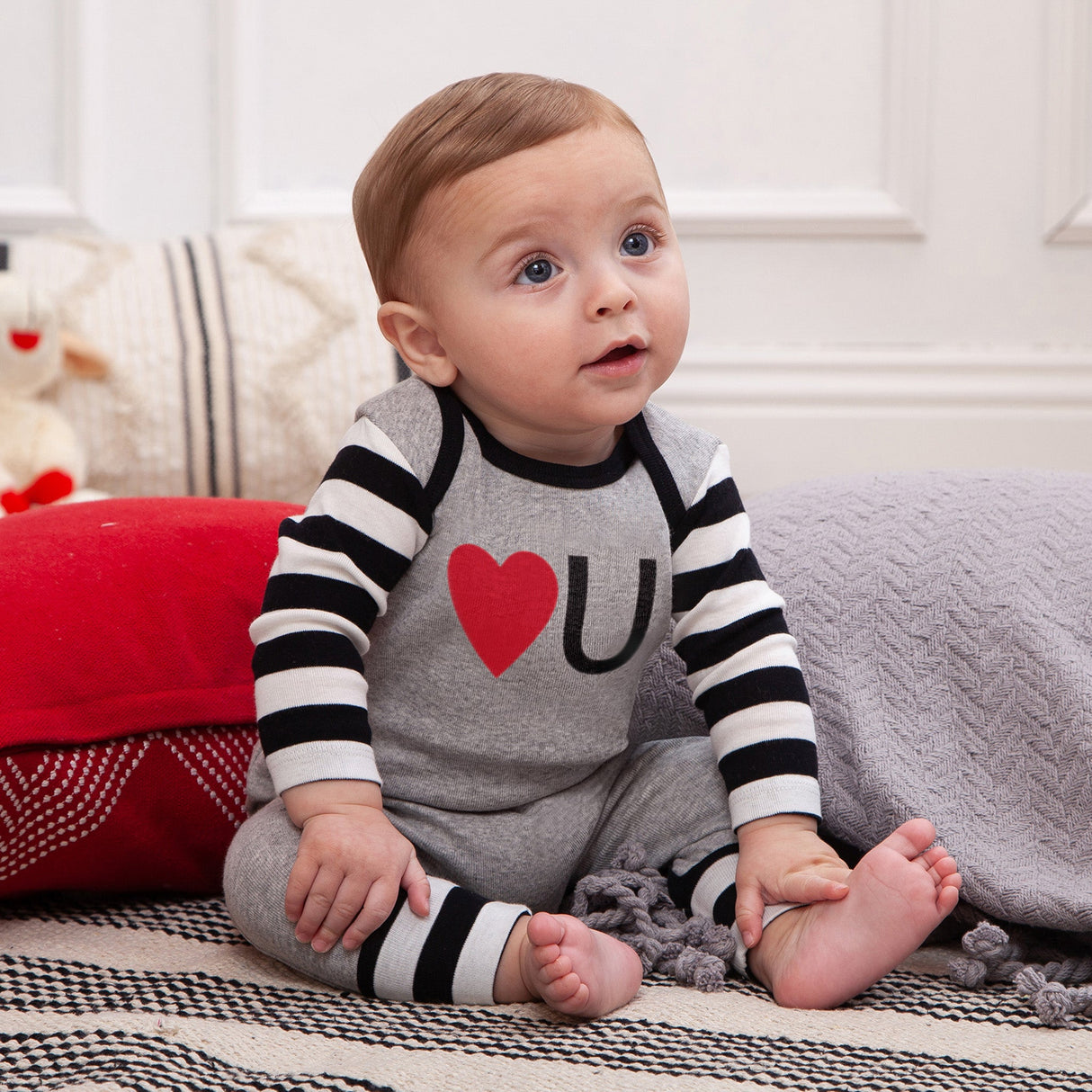 Love You Cotton Valentine Romper - HoneyBug 