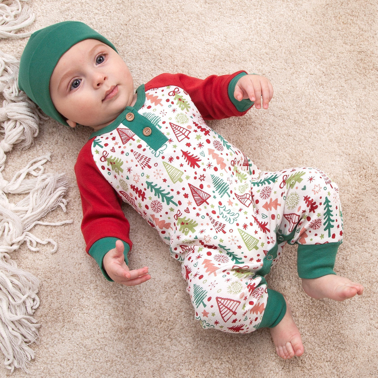 Cozy Christmas Henley Bamboo Romper - HoneyBug 