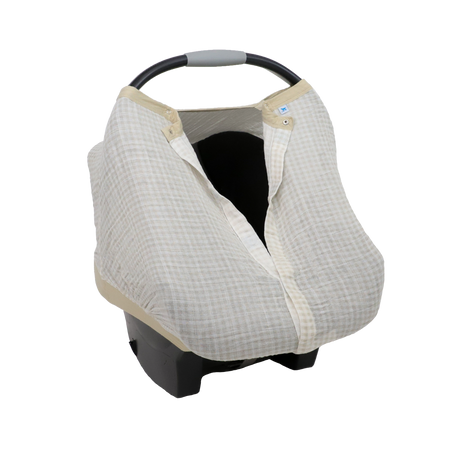 Cotton Muslin Car Seat Canopy - Tan Gingham