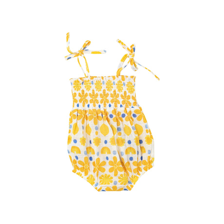 Tie Strap Smocked Bubble - Sunny Lemon Geo - HoneyBug 