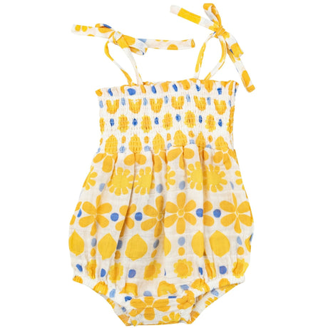 Tie Strap Smocked Bubble - Sunny Lemon Geo - HoneyBug 