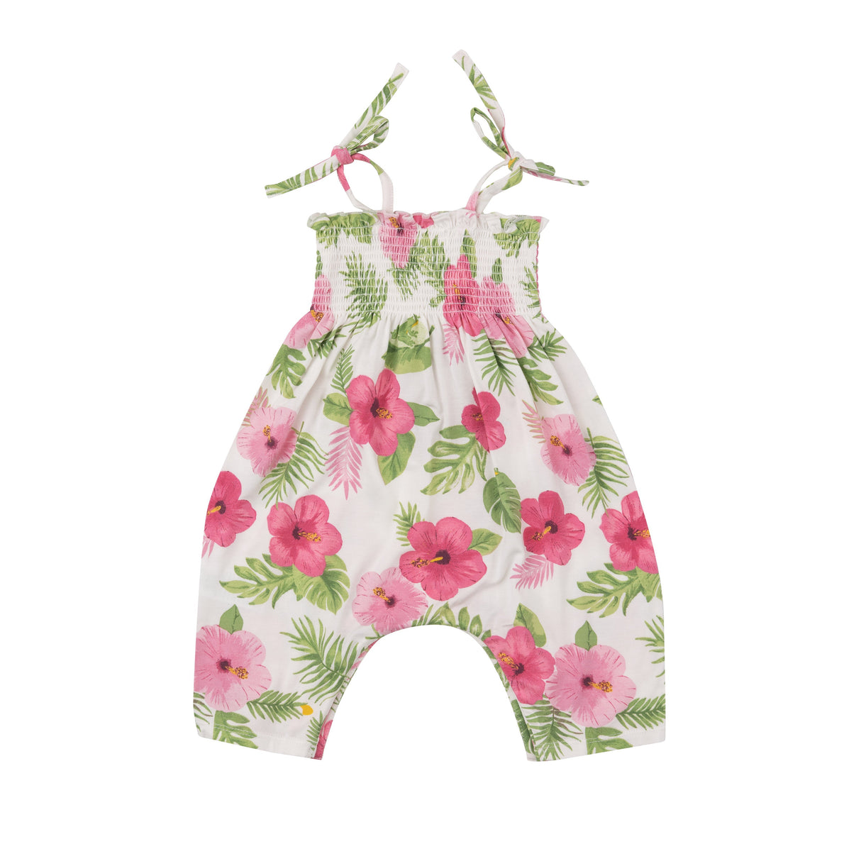 Tie Strap Smocked Romper - Hibiscus - HoneyBug 