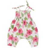 Tie Strap Smocked Romper - Hibiscus - HoneyBug 