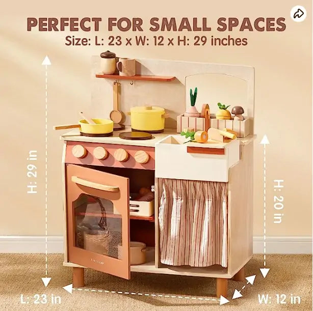 Tiny Land® Modern & Versatile Wooden Kids Play Kitchen - HoneyBug 