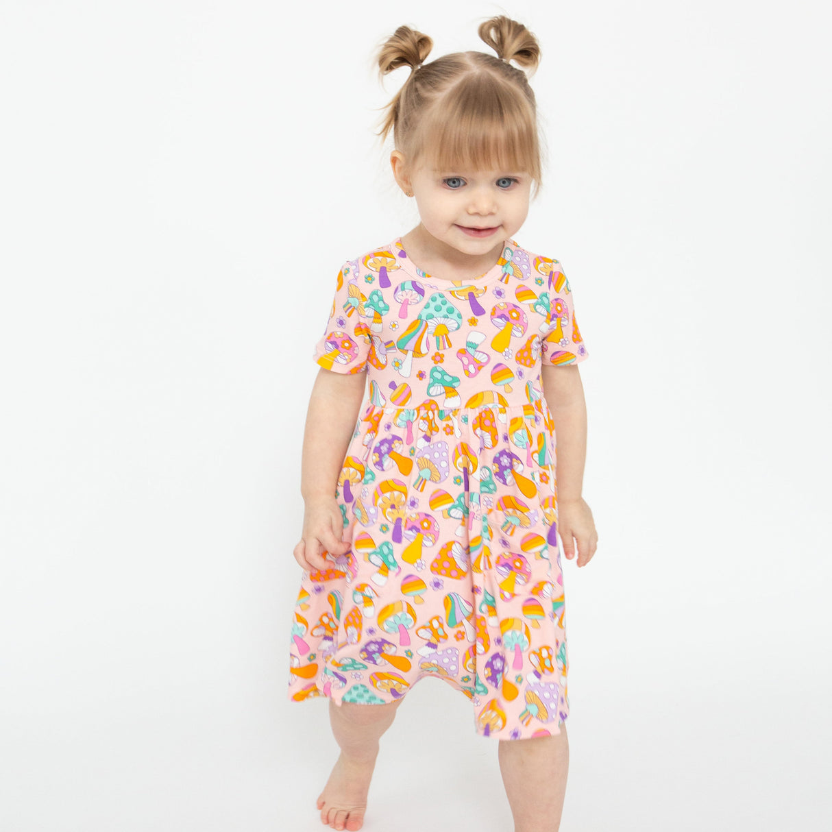 Twirly S/S Dress - Flower Power Mushrooms - HoneyBug 