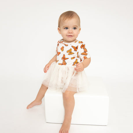 Twirly S/S Tutu Bodysuit Dress - Mariposa Monarca - HoneyBug 