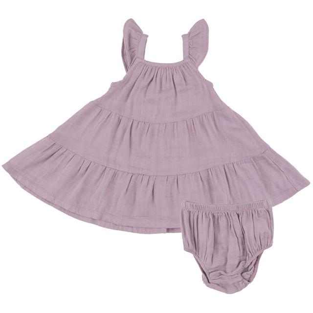 Twirly Sundress & Diaper Cover - Dusty Lavender Solid Muslin - HoneyBug 