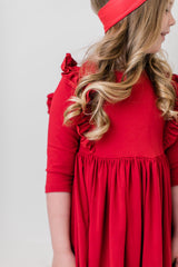 Red 3/4 Ruffle Twirl Dress