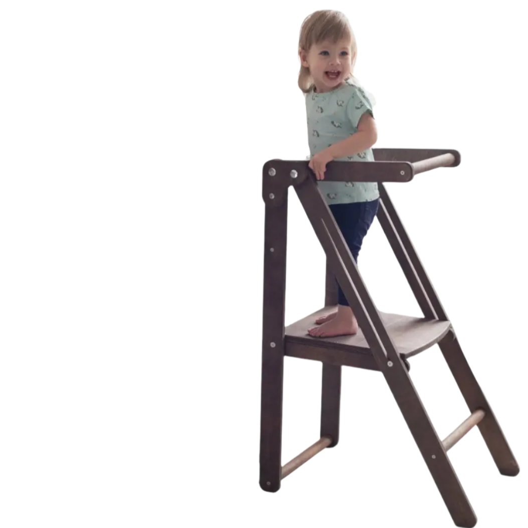 Wooden Step Stool for Preschool - Kid Chair That Grows - Chocolate