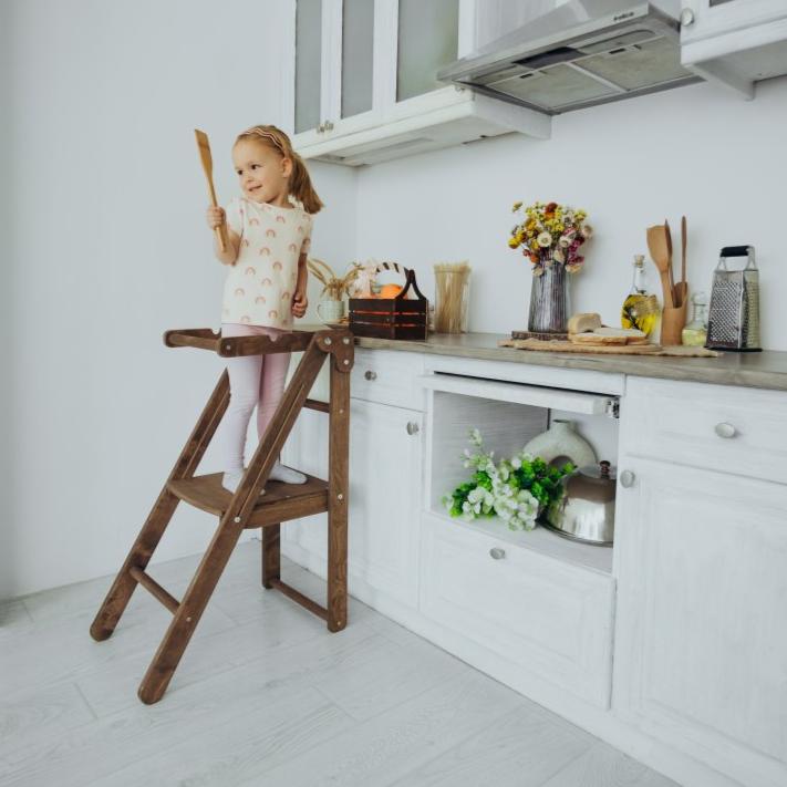 Wooden Step Stool for Preschool - Kid Chair That Grows - Chocolate