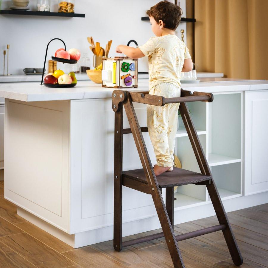 Wooden Step Stool for Preschool - Kid Chair That Grows - Chocolate