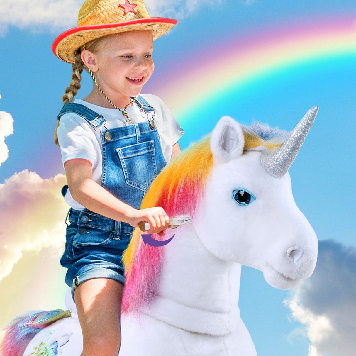 Unicorn Ride On Toy for Age 3-5 Rainbow Model X - HoneyBug 