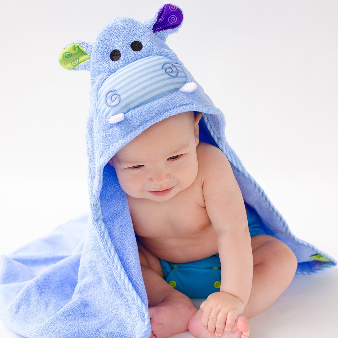 Baby Hooded Bath Towel - Hippo - HoneyBug 