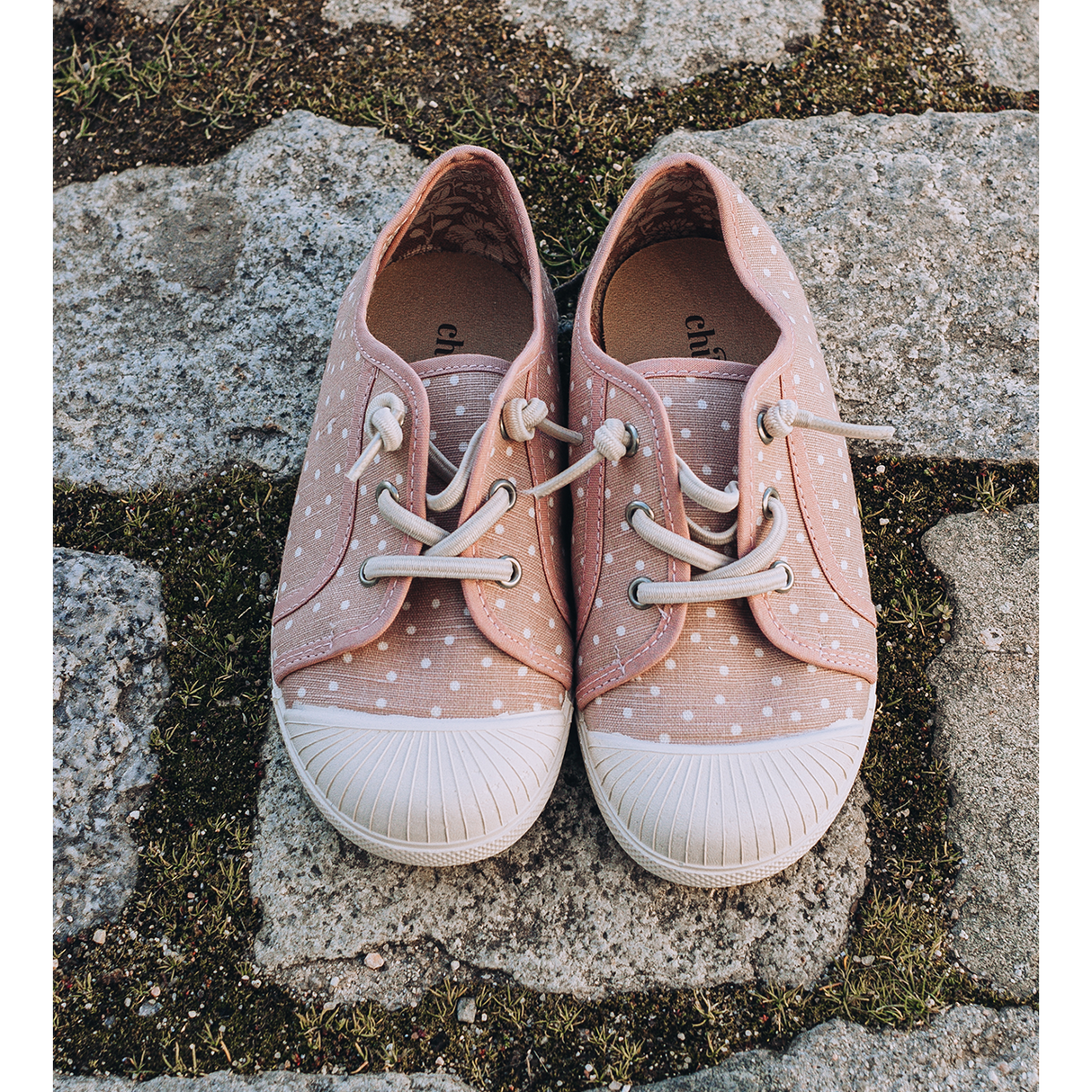 Canvas Elastic Sneaker in Pink Dots by childrenchic - HoneyBug 