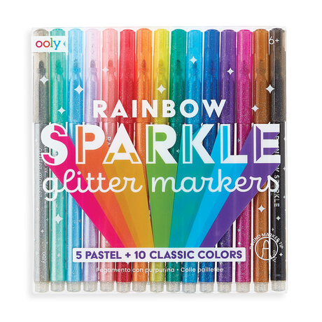 Rainbow Sparkle Glitter Markers - Set of 15 by OOLY - HoneyBug 