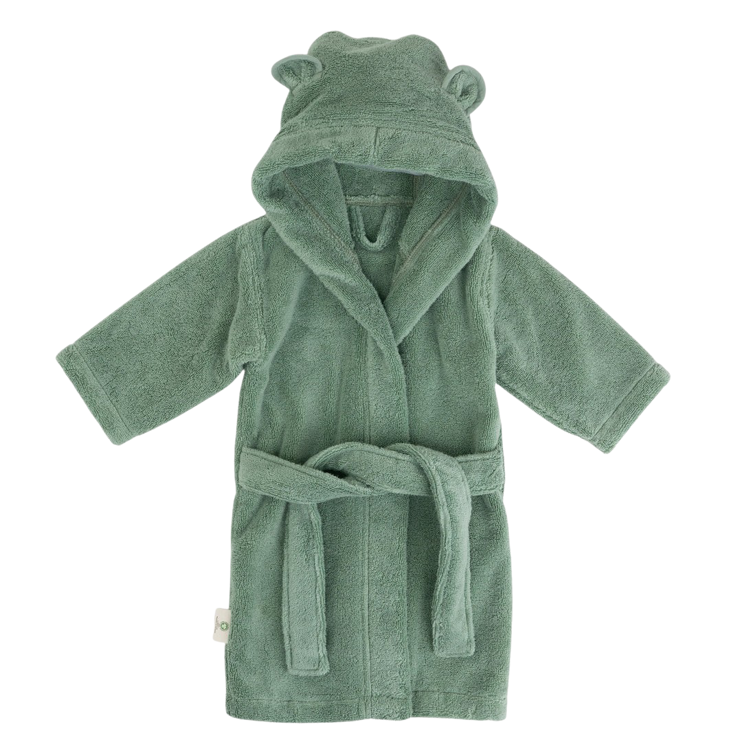 Organic Cotton Hooded Robe - Sage - HoneyBug 