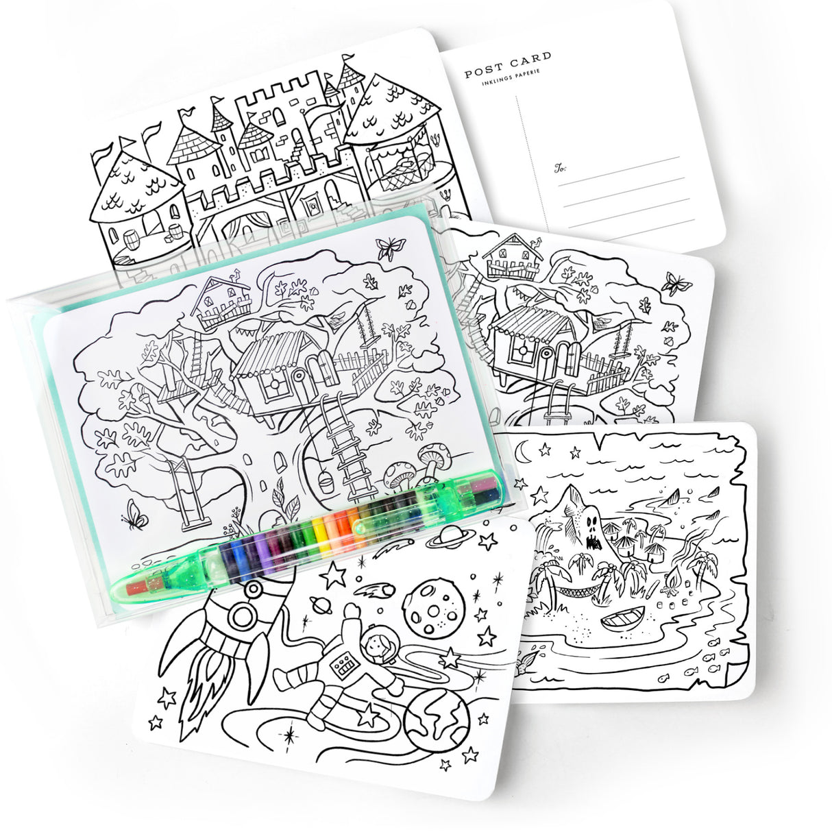 Box of 12 - Kids Color-In Postcard Kit - HoneyBug 