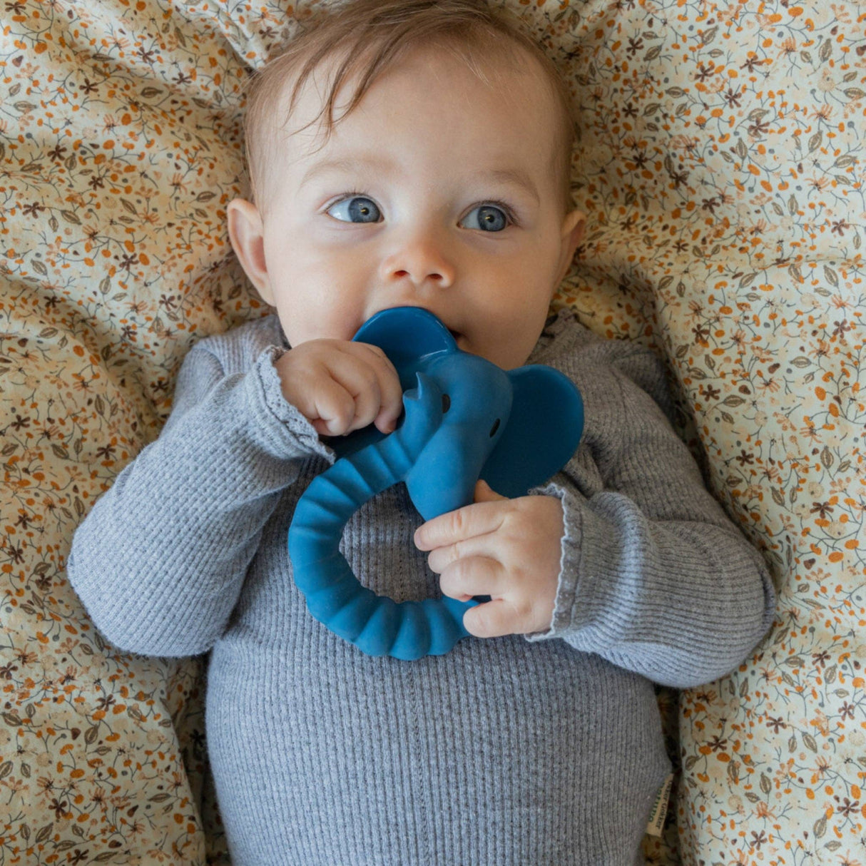 Natural Rubber Teether Elephant - Blue - HoneyBug 