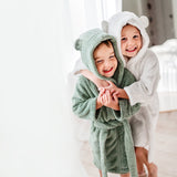 Organic Cotton Hooded Robe - Sage - HoneyBug 