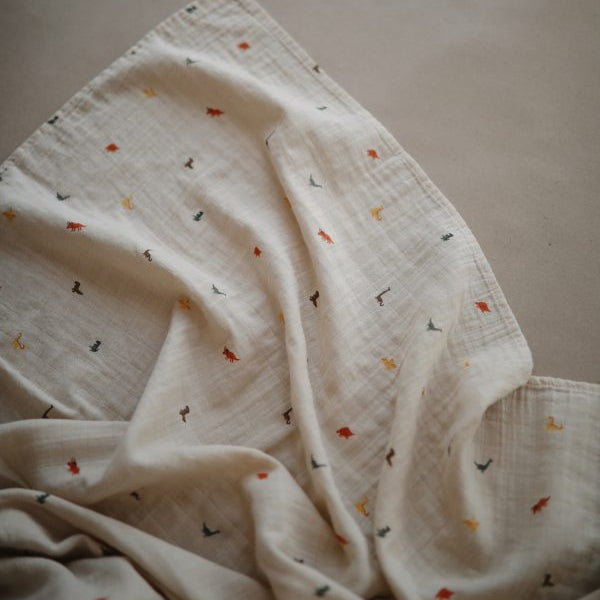 Muslin Swaddle Blanket Organic Cotton (Dinosaurs) - HoneyBug 