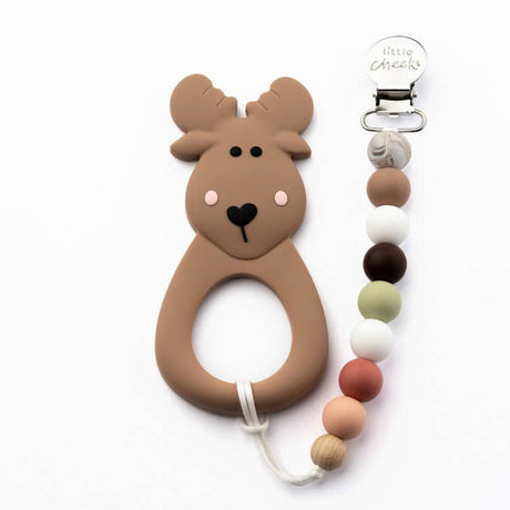 Moose Teether Clip - Brown - HoneyBug 